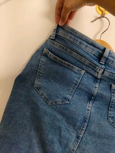 Denim Maxi Skirt with Front Slit