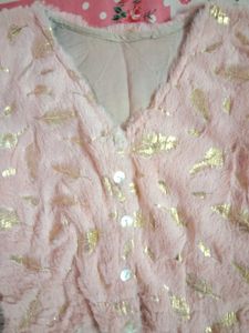 Pink Faux Fur Embellished Blouse