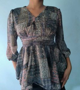 Boho Patchwork V-Neck Tunic Top
