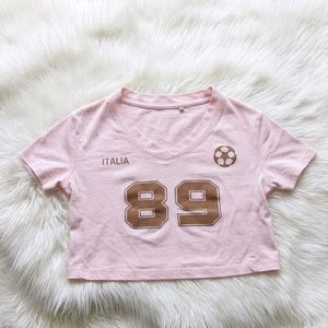 🌸 Y2K Pink "Italia 89" Cropped Jersey Tee 🌸
