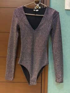 Dark grey Sparkly V-Neck  Bodysuit
