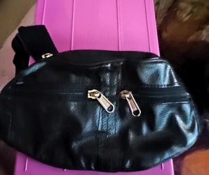 Stylish Black Leather Waist Bag