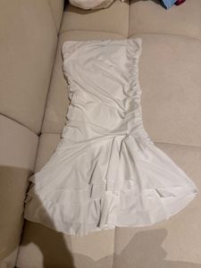 bershka Chic White Strapless Ruffle Dress