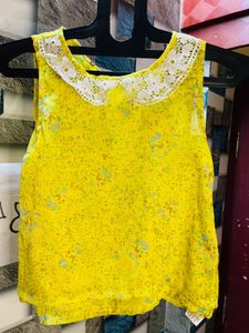 Bright Yellow Floral Lace Collar Top