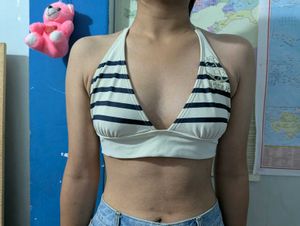 Striped Halterneck Bikini Top