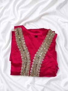 Vibrant Pink mirror work festive Kurta Set