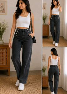 Tokyo Talkies Charcoal Black High-Waist Straight
