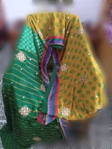 Green &amp; purple Embellished Saree