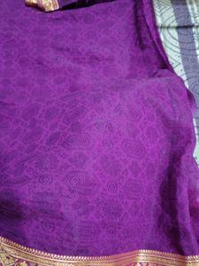 Vibrant Purple Silk Saree with Gold Border