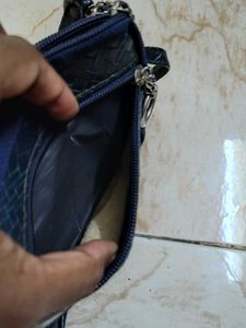 Blue Woven Zipper Pouch with Keychain