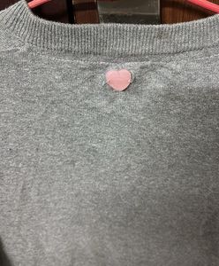 Gray V-Neck Knit Sweater