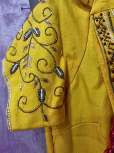 Yellow Kurta Set with Red Bandhani Dupatta