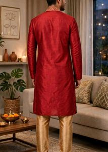 man's red sherwani