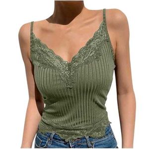Lace Trim Ribbed Camisole Top