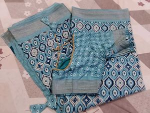 Beautiful sea green Geometric Print Saree