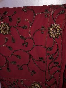 New Full Work Maroon Embroidered Saree