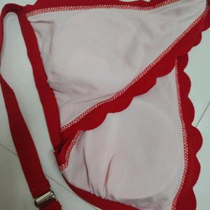 Red Scalloped Bikini Top