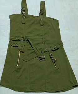 Army Green Buckled Mini Dress