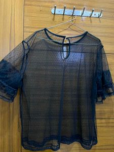 Sheer Black Lace Trim Top
