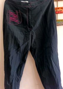 Stylish Black Pants with Pink Stitching