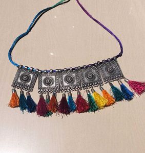 Boho Oxidised Tassel Choker | Ethnic Statement Nec