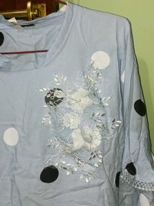 Polka Dot Embroidered Bell Sleeve Top