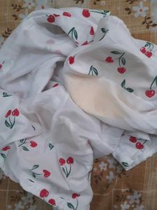 cute korean cherry crop shirt type top white