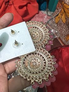 Stunning Pink Stone Jhumka Earrings