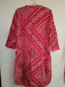 Red Bandhani Print Kurta