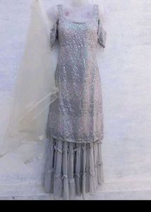 bust 38 Sparkling Grey Kurta Set with Dupatta