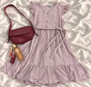 Lilac Eyelet Midi Dress