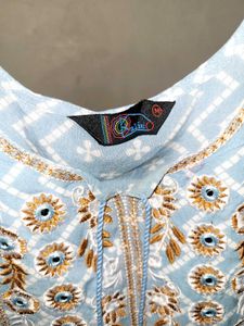 Blue Embroidered Kurta Set with Palazzo &amp; Dupatta