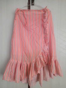 🩷Coral Striped Ruffle Wrap Skirt