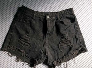 Black Ripped Denim Shorts
