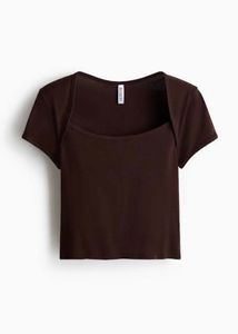 Brown Cropped Square Neck Top
