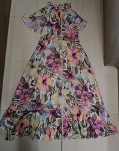 Floral Maxi Dress with Embellished Neckline