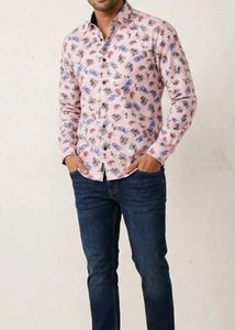 Men's Pink Floral Print Button-Down Shirt