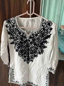 White Kurta with Black Embroidery