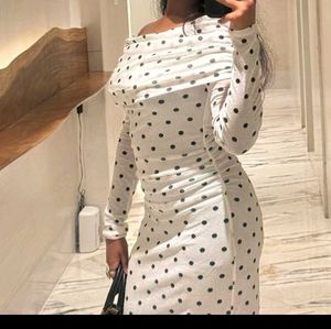White Polka Dot Off-Shoulder Dress