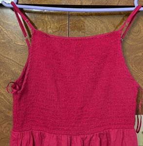 Pink Smocked Tiered Dress with Cut outs-size M