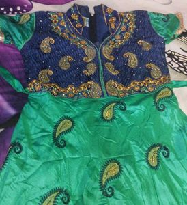 Embroidered Green &amp; Blue Dress