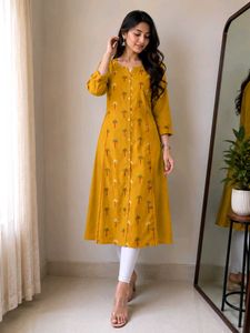 Mustard Yellow embroided Kurta