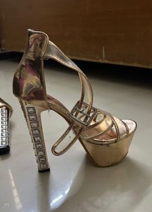 6 inches Metallic  Heels with Rhinestone A