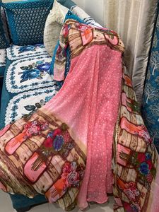 Pink Printed Anarkali Suit Set