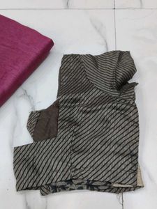 Elegant Magenta Saree with Striped Blouse combo of
