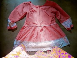 Peach Embroidered peplum Kurta with Lace