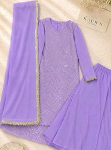 Lavender Sequined Kurta Set with Dupatta