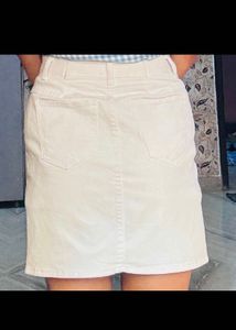 White Denim Mini Skirt With Pockets