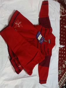Red Embroidered Sweater Dress