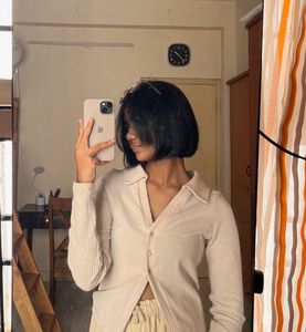 Cream Corduroy Button-Up Top (xs-s)